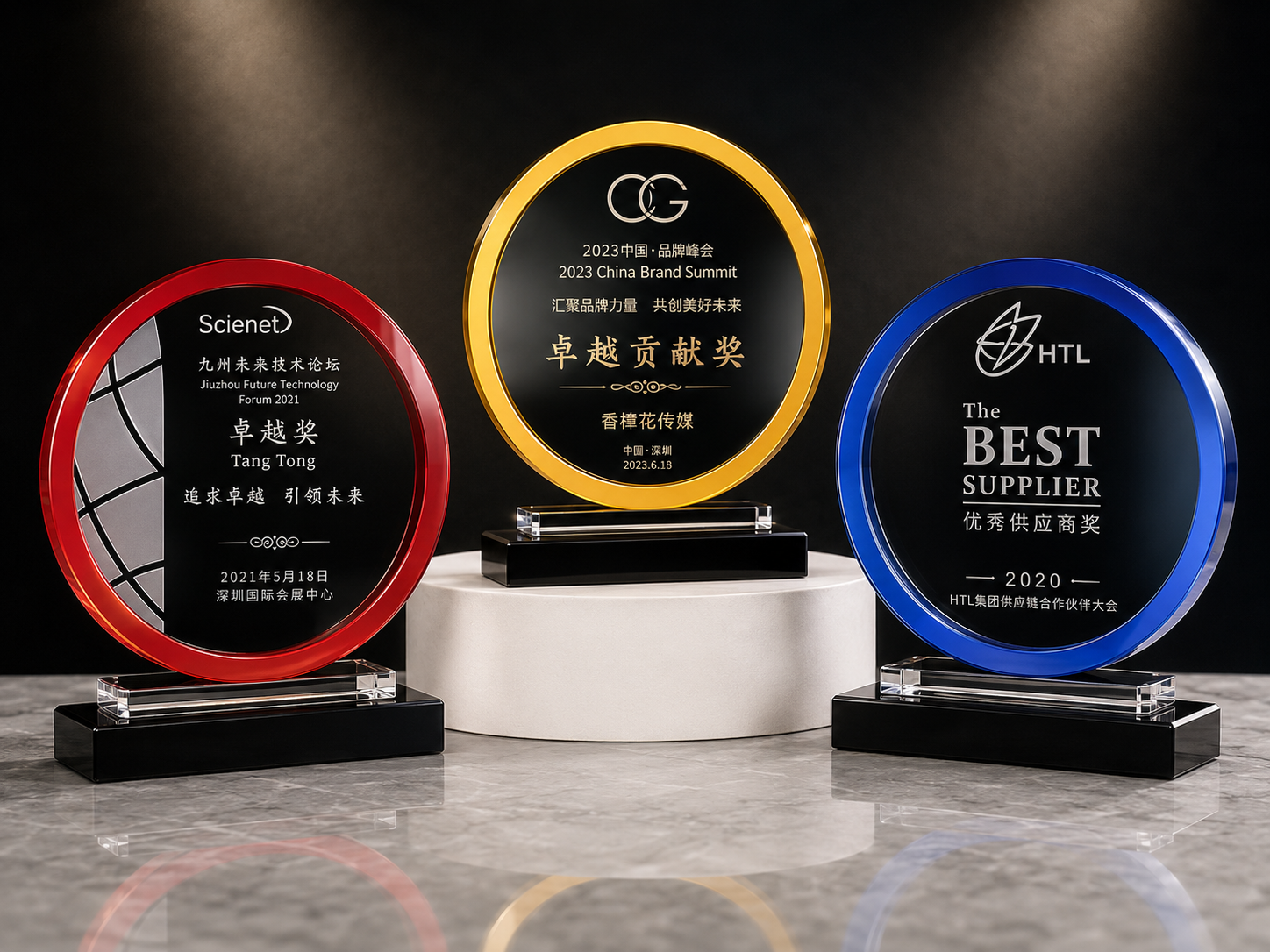Round Colour Ring Crystal Award Set - custom crystal awards with your logo